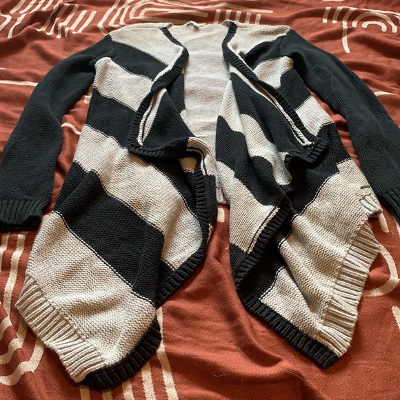 Volcom Fireside Wrap Navy Striped Knit Cardigan - Picture 2 of 6